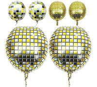 SUPVOX Lot de 6 Ballons Disco en Aluminium Réfléchissant, Décoration Murale pour Fête D'anniversaire et Soirée à Thème, Couleurs Or, Argenté et Noir Doré, Taille Mini, pour Décoration