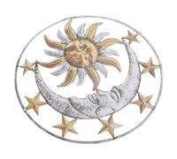SUPVOX Ornement en Fer Forgé Soleil et Lune 1 Pièce Décoration Murale Extérieure Jaune Suspendue, Applique Murale Artistique pour Jardin, Terrasse et Salon, Décoration Intérieure Colorée