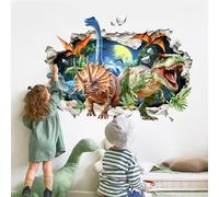 Supzone 3D Stickers Muraux Enfant Dinosaures Grands Autocollant Mural Colorés de Triceratops et de Tyrannosaure Déco Murale Dino pour Garçon Chambre Enfant Nursery Salle de Jeu
