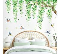 Supzone Grands Stickers Muraux Branche Arbre Autocollant Mural Pendaison Vigne Vertes Plantes Décoration Murale Fleurs Oiseaux pour Chambre Salon Bureau Mur TV Cuisine