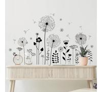 Supzone Stickers Muraux Design Élégant - Autocollant Mural Fleurs de Pissenlit Noir - Déco Murale Minimaliste Amovible sans Trace pour Chambre/Salon - Stickers Adhésifs Style Contemporain