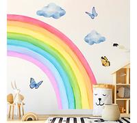 Supzone Stickers Muraux Enfants Arc en Ciel Nuages Papillons Autocollant Mural Deco Chambre Fille Stickers Muraux Grand Format pour Nursery Salle de Jeux et Chambre Bébé