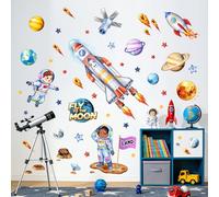 Supzone Stickers Muraux Enfants Astronaute - Autocollant Mural Fusée Planète Décoration Chambre Enfants Bébé Salle de Jeux Pépinière Salon