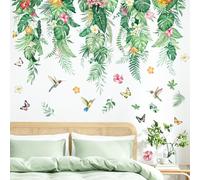 Supzone Stickers Muraux Feuilles de Palmier Grands Autocollants Mural Tropicales Plantes Fleur Décoration Murale Pendaison Vigne Vertes pour Salon Chambre Adulte Bureau Mur TV Déco
