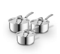 Sur La Table Core SLT900224 Lot de 3 casseroles avec couvercles, poignées en acier rivetées, compatibles avec induction, casseroles de 16 cm/18 cm/20 cm en acier inoxydable
