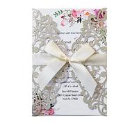 Surakey 25PCS Faire-Part de Mariage, Vintage Dentelle Cartes D'Invitation de Mariage avec Papier Imprimable, Enveloppes Et Ruban, pour Invitations d'anniversaire de Fiançailles de Douche Nuptiale