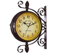 Surakey Horloge Murale Double Face Vintage Métal Horloge Silencieuse 36cm Horloge Murale Suspendue Décoration Extérieure Horloge de Station de Jardin pour Salon Bureau Maison Décoration Et Cadeaux