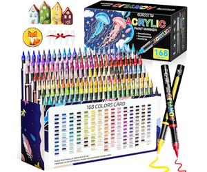 Surcotto 168 Couleurs Feutre Acrylique, Acrylic Paint Marker avec Pinceau Flexible, Stylos Acryliques Coloriage pour Adultes, Marqueur Acrylique pour Bois, Pierre, Toile, Céramiqu, Verre