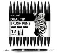 Surcotto Dual Brush Pen, 12 Feutres Noirs épais et fins,Double Pinceau Noir pour bullet journal, calligraphie, manga, croquis, livres de coloriage et lettrage à la main