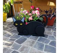 SUREH Jardinière de Chat Pot de Fleurs Pot de Fleurs en Forme d'animal Mignon Boîtes de Plantes en Bois Jardinière Rectangulaire Surélevée Extérieure pour Conteneur de Plantes D'extérieur(Le Noir)