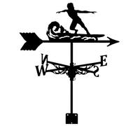 Surf Silhouette Girouette Rétro Toit Installer Girouette Noir Peinture en Aérosol Métal Indicateur de Direction du Vent pour Grange Gazebo Extérieur Jardin Cour Décorer