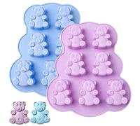 Surflyee 2 Pièces Moule en Silicone Ourson, 7 Cavités Moule en Silicone Our | Outils de Pâtisserie Antiadhésif DIY pour Muffins, Gelées, Gâteau au Chocolat et Décoration (Multicolore)