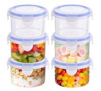 Surflyee 6 Pièces Boîte Plastique Alimentaire avec Couvercle Ronde, 300ML | Réutilisable Boîtes Hermétiques Alimentaires, Petite Boîte Conservation pour le Yaourt, Micro-ondes Réfrigérateur Sécurité
