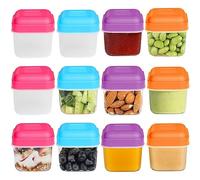 Surflyee Lot de 12 Petite Boîtes Plastique Alimentaire, 100ML Pot de Sauce | Contenant en Plastique avec Couvercle, Réutilisable Petit Pot, Mini Pots de Sauce, Passe au Micro-ondes Frigo Lave-vaisselle