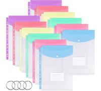 Surflyee Lot de 12 Pochette Plastique Extensible Perforée A4 | Pochette Porte-Documents pour Classeur A4 avec Bouton Pression, Transparente pour Bureau, École, Maison, 6 Couleurs