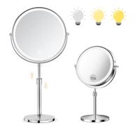 SURFOU 8‘’ Miroir de Maquillage Lumineux, Double Face 1X/10X Grossissant, Miroir Cosmétique LED avec 3 Modes d'Éclairage Dimmable, Hauteur Réglable, Rotation 360°, pour Salle de Bain et Coiffeuse