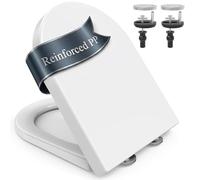 SURFOU Abattant WC avec Frein de Chute Forme D, Plastique PP, Déclipsable pour un Nettoyage Facile, Supporte 200 kg, avec Chevilles en Caoutchouc, Stabilité sans Jeu, Blanc