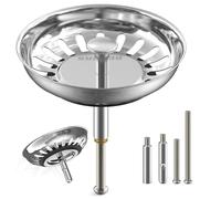 SURFOU Bonde evier Cuisine 79mm, Filtre Anti-Obstruction en Acier Inoxydable Bouchon évier Universel avec 2 Goujons Excentriques Réglables et 1 Goujon Acier INOX