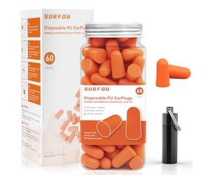 SURFOU Bouchon d’Oreille pour Dormir, 60 Paires, 38 dB SNR, Orange | Anti-Bruit Réutilisables et Confortables pour Dormir sur le Côté, Voyager, se Reposer à la Maison et Étudier.