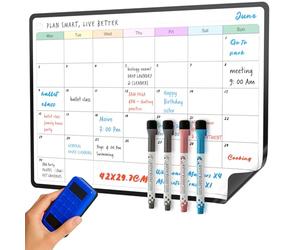 SURFOU Calendrier Magnetique Frigo, A3 Planificateur Mensuel, Tableau Blanc Effacable To-Do List, Organisation Familiale, Listes de Courses, avec 4 Stylos Marqueurs et Effaceur
