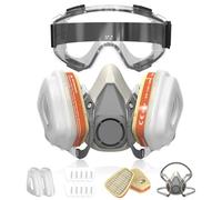 SURFOU Masque Antipoussière à Cartouche A1P2, Demi-Masque Réutilisable avec 2 Cartouches Filtre + 10 Préfiltres + Lunettes de Protection, pour Peinture, Sablage, Résine Époxy et Pulvérisation