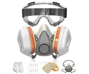 SURFOU Masque Antipoussière à Cartouche A1P2, Demi-Masque Réutilisable avec 2 Cartouches Filtre + 10 Préfiltres + Lunettes de Protection, pour Peinture, Sablage, Résine Époxy et Pulvérisation