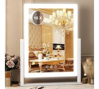 SURFOU Miroir de Maquillage Lumineux Hollywood 27x37cm, 3 Couleurs d'Éclairage a Intensité Variable, Miroir Coiffeuse avec Port de Charge USB, Rotation à 360°， Grossissement 5X Amovible, Blanc Mat