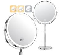 SURFOU Miroir Grossissant Lumineux, 10X/1X Double Face Miroir 3 Couleurs 64 LED, Glace Maquillage Grossissant Rechargeable Rotation 360° Portable