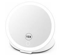 SURFOU Miroir grossissant x 10 avec lumière, Miroir cosmétique Rechargeable avec 3 Modes d'éclairage, Miroir de Maquillage à intensité Variable, Pliable et Portable, Miroir de Voyage de 20 cm avec