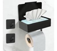 SURFOU Porte-Papier Toilette sans perçage avec boîte à lingettes humides, Autocollant, Porte-Rouleau de Papier Toilette, Noir, 3 en 1, Multifonction, Convient pour Toilettes/Salle de Bain
