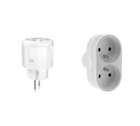 SURFOU Prise Connectée WiFi Programmable, Suivi de Consommation, Compatible avec Alexa, Google Home & Multiprise 2 Prises pour façade - Biplite - 2x16A - Blanc - Zenitech
