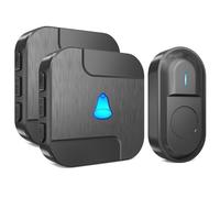 SURFOU Sonnette sans Fil, 300M Sonnette de Porte, Étanche Carillon Electronique, Kit de Carillon avec 2 Récepteurs Enfichables pour la Maison, 55 Mélodies au 5 Niveaux Volumes, LED Bleu, Noir