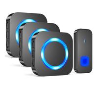 SURFOU Sonnette sans Fil, 400M Longue Portée Carillon et Sonnettes Electronique Kit avec 3 Récepteurs Exterieur Enfichables, 55 Mélodies au 5 Niveaux Volumes pour Maison, Indicateur LED Bleu, Noir