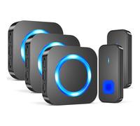 SURFOU Sonnette sans Fil, 400M Sonnette Longue Portée Carillon Electronique Kit avec 2 Bouton Emetteur 3 Récepteurs, 55 Mélodies au 5 Niveaux Volumes pour Maison, Indicateur LED Bleu, Noir