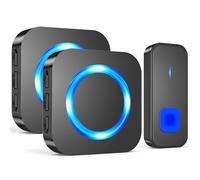 SURFOU Sonnette sans Fil, 400M Sonnette Longue Portée Carillon Electronique Kit avec 2 Récepteurs Exterieur Enfichables, 55 Mélodies au 5 Niveaux Volumes pour Maison, Indicateur LED Bleu, Noir