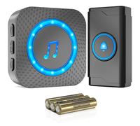 SURFOU Sonnette sans Fil à Pile, 400M Sonnette Longue Portée Exterieur Étanche Electronique, Kit de Carillon avec Récepteurs pour la Maison, LED Bleu, 55 Mélodies, 5 Niveaux Volumes (Noir)