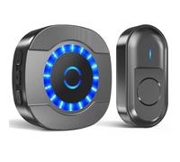 SURFOU Sonnette sans Fil Exterieur Étanche, 300M Sonnette Longue Portée avec Récepteurs Enfichables, Carillon Electronique Kit pour la Maison, LED Bleu, 55 Mélodies, 5 Niveaux Volumes, Noir