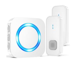 SURFOU Sonnette sans Fil Exterieur Étanche, 400M, 1 Récepteur + 2 Émetteurs | Carillon Électronique, 55 Mélodies, 5 Niveaux de Volume jusqu'à 110 dB, LED Bleu, pour Maison, Jardin et Portail