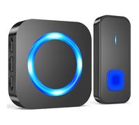 SURFOU Sonnette sans fil Extérieur Étanche, 400M Sonnette Longue Portée Carillon Electronique Kit avec Récepteurs, 55 Mélodies au 5 Niveaux Volumes pour Maison, Indicateur LED Bleu, Noir