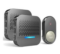 SURFOU Sonnette Sans Fil Exterieur Etanche Carillon Sonnette avec Batterie 300m Distance Émetteur Extérieur et 2 Récepteur Intérieur 55 Sonneries Incluant Noël 5 Volumes au LED Bleu, Noir