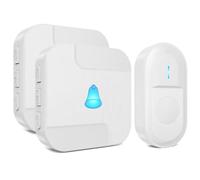SURFOU Sonnette sans Fil Exterieur Etanche, Kit de Carillon avec 300 Mètres, 2 Récepteurs Enfichables pour la Maison, 55 Mélodies au 5 Niveaux Volumes, LED Bleu, Blanc