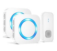 SURFOU Sonnette sans Fil Exterieur Étanche, Longue Portée 400M de Carillon Electronique Kit, 55 Mélodies au 5 Niveaux Volumes pour Maison, Indicateur LED Bleu (Blanc, 2 récepteur + 1 émetteur)