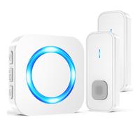 SURFOU Sonnette sans Fil Exterieur Étanche, Longue Portée 400M de Carillon Electronique Kit, 55 Mélodies au 5 Niveaux Volumes pour Maison, Indicateur LED Bleu (Blanc, 1 récepteur + 2 émetteur)