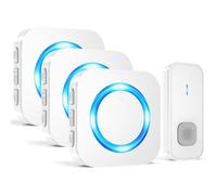 SURFOU Sonnette sans Fil Exterieur Étanche, Longue Portée 400M de Carillon Electronique Kit, 55 Mélodies au 5 Niveaux Volumes pour Maison, Indicateur LED Bleu (Blanc, 3 récepteur + 1 émetteur)