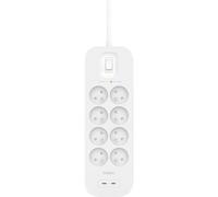 Surge Arrester Power Strip With Usb 8 Outlets, Power Outlet (Wall Mount, 2M Power Cord, Green Indicator Light, 2 Usb-C Ports, Pd Quick Charge, Up To 900 Joules Protection)