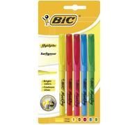 BIC Surligneurs Brite Liner – Pointe biseautée et fine – Couleurs fluo assorties – Blister 5