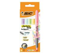 Surligneur Bic Highlighter Grip Pastel - Pochette de 5