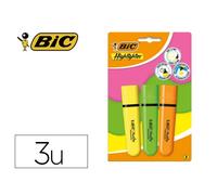 Surligneur bic tank marking highlighter sechage rapide pointe biseautee coloris assortis set 3 unites