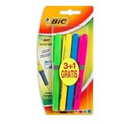 BIC Highlighter Grip Surligneurs Pointe Biseautée - Couleurs Fluo Assorties, Blister de 3+1