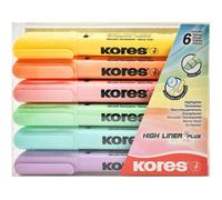 Kores Surligneur HIGH LINER PLUS – couleurs pastel, pointe biseautée, encre à base d'eau – étui 6